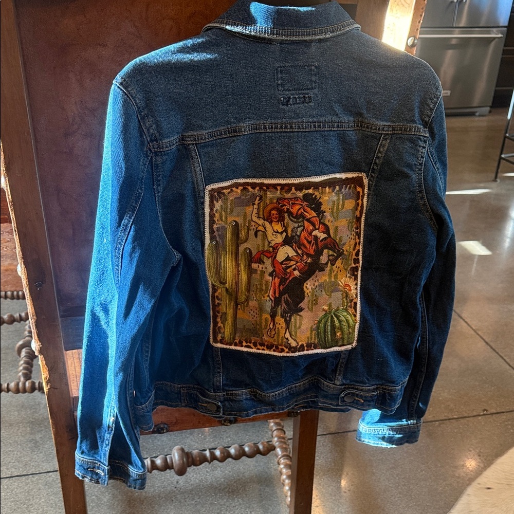 Upcycled Denim Jacket with Western Patch - image 1